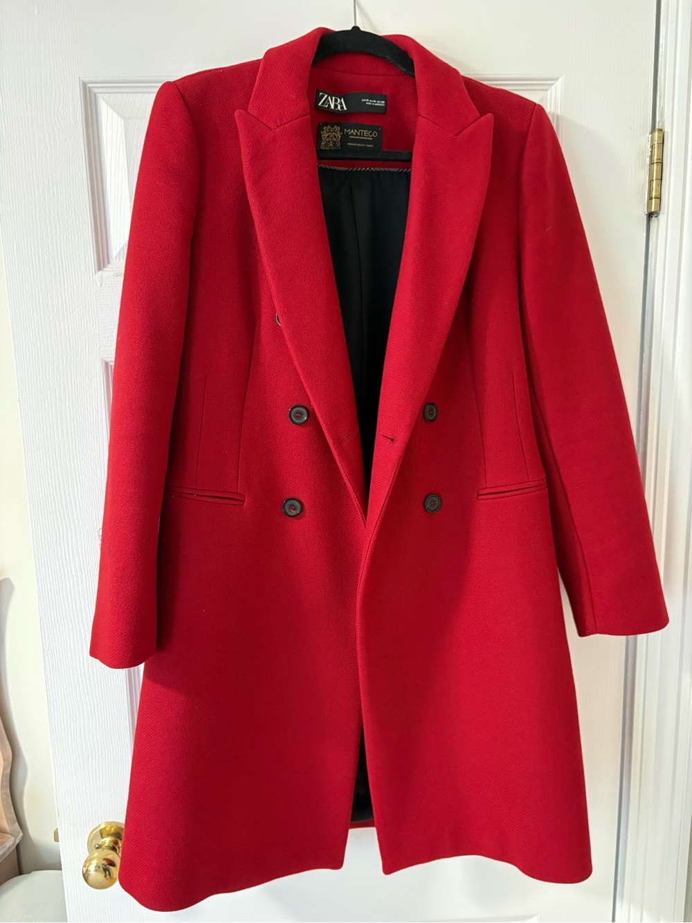 Zara Double-Breasted Red Wool-Blend Trench Coat